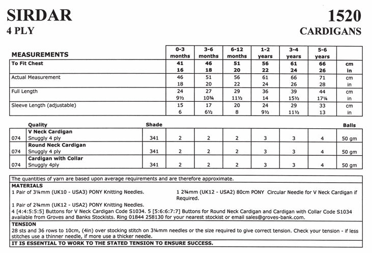 Sirdar Cardigans Knitting Pattern in Snuggly 4ply 1520P PDF DOWNLOAD