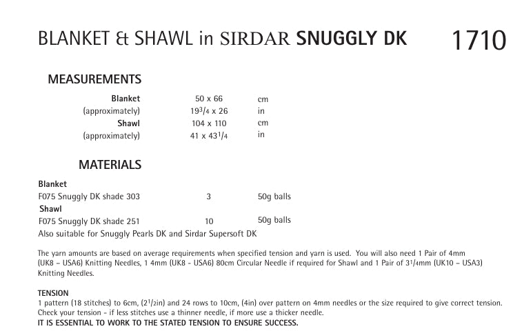 Sirdar Blanket and Shawl Knitting Pattern in Snuggly DK 1710P PDF DOWNLOAD