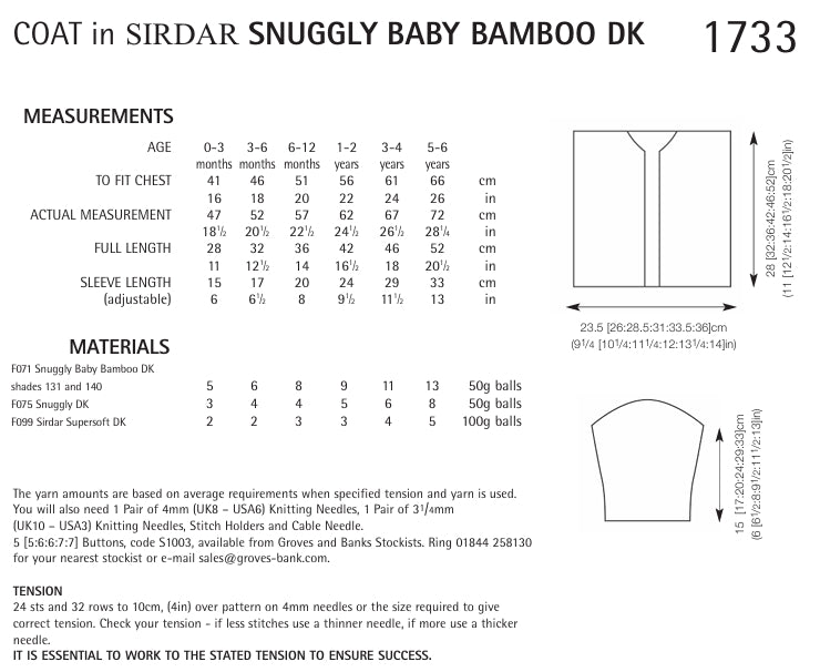 Sirdar Coat Knitting Pattern in Snuggly DK 1733P PDF DOWNLOAD