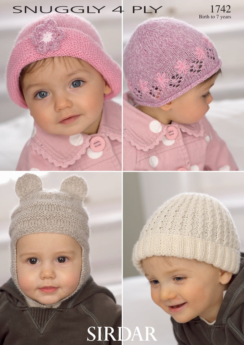 Sirdar Hats Knitting Pattern in Snuggly 4ply 1742P PDF DOWNLOAD