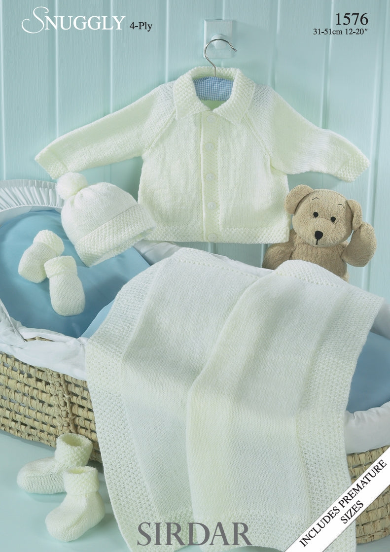 Sirdar Jacket, Hat, Mittens, Bootees and Blanket Knitting Pattern in Snuggly 4ply 1576P PDF DOWNLOAD