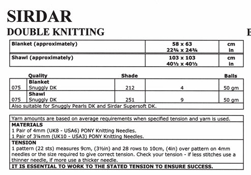 Sirdar Blanket and Shawl Knitting Pattern in Snuggly DK 1600P PDF DOWNLOAD