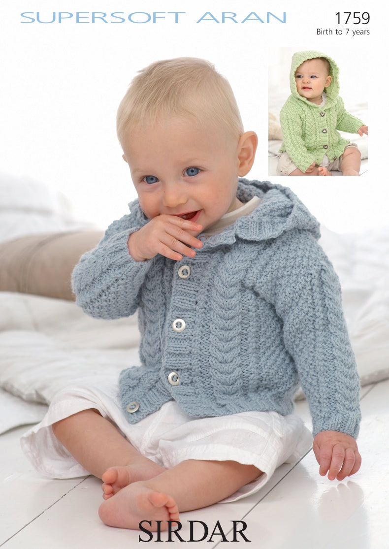 Sirdar Jackets Knitting Pattern in Supersoft Aran 1759P PDF DOWNLOAD