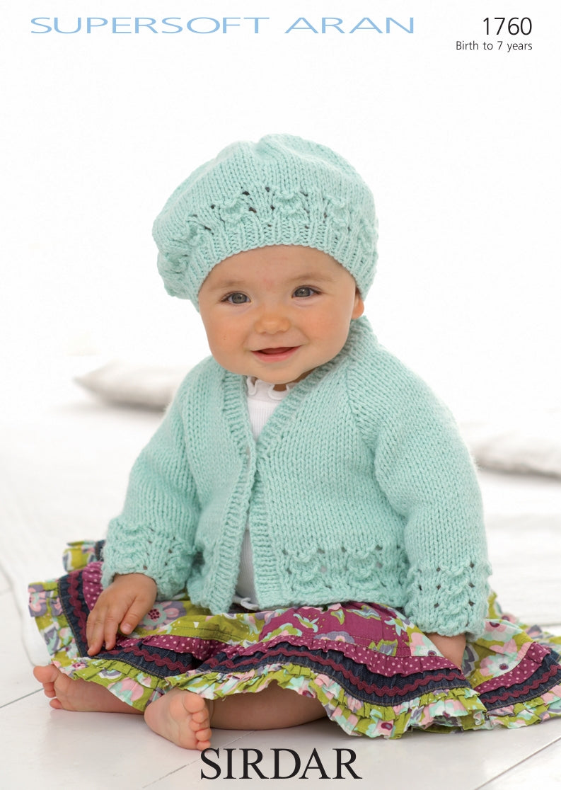 Sirdar Cardigan and Beret Knitting Pattern in Supersoft Aran 1760P PDF DOWNLOAD