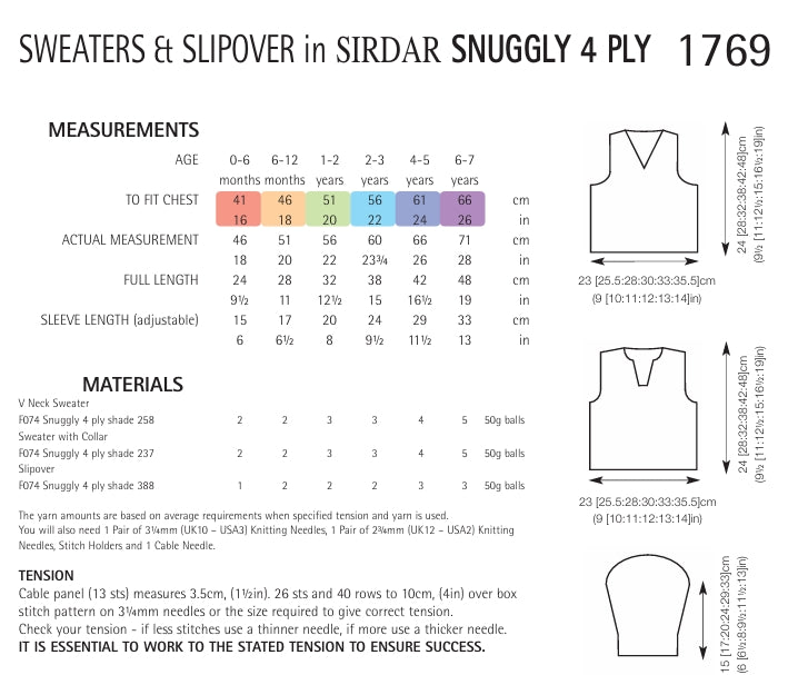 Sirdar Sweaters and Slipover Knitting Pattern in Snuggly 4ply 1769P PDF DOWNLOAD
