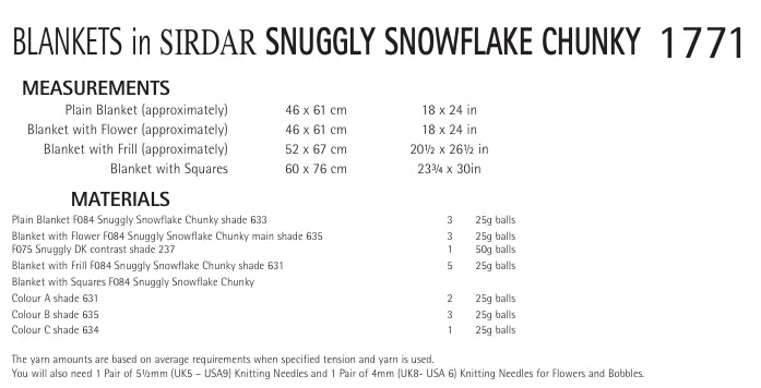 Sirdar Blankets Knitting Pattern in Snowflake Chunky 1771P PDF DOWNLOAD