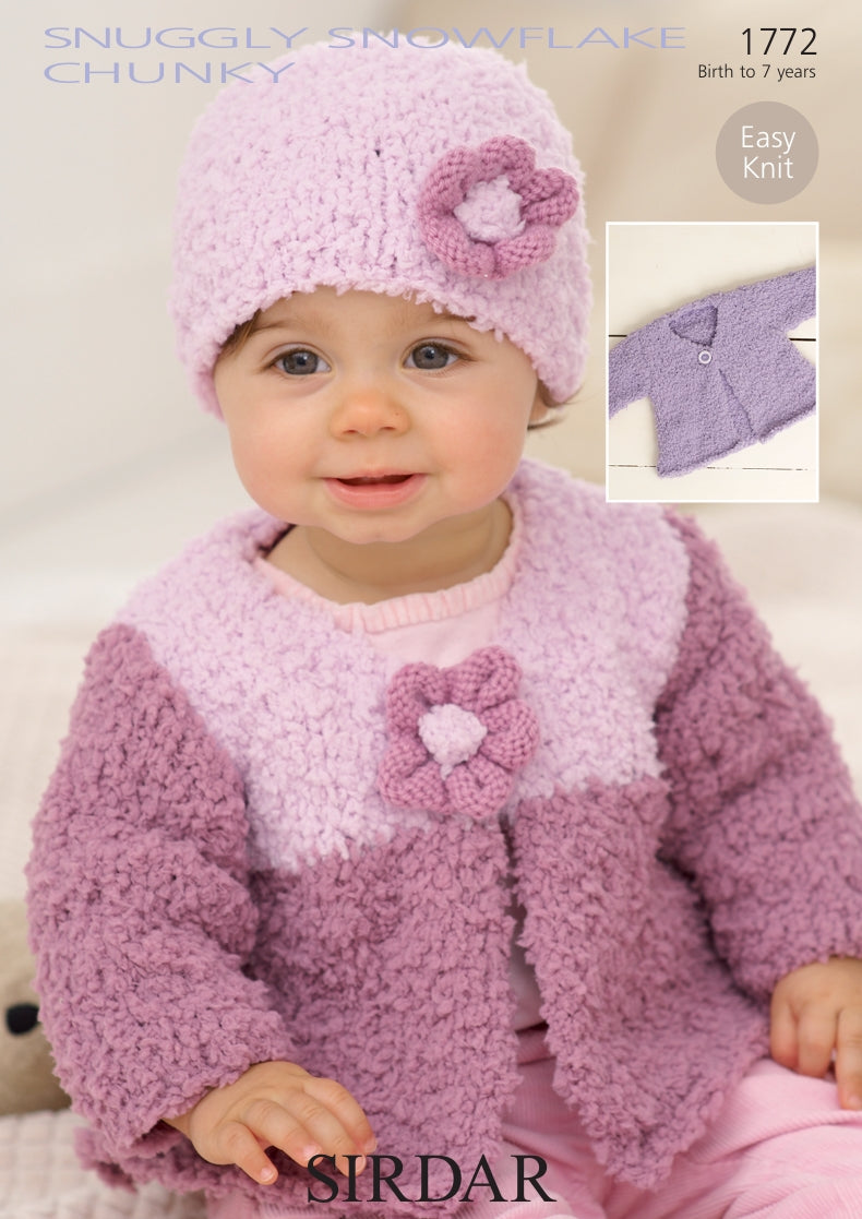 Sirdar Cardigans and Hat Knitting Pattern in Snowflake Chunky 1772P PDF DOWNLOAD