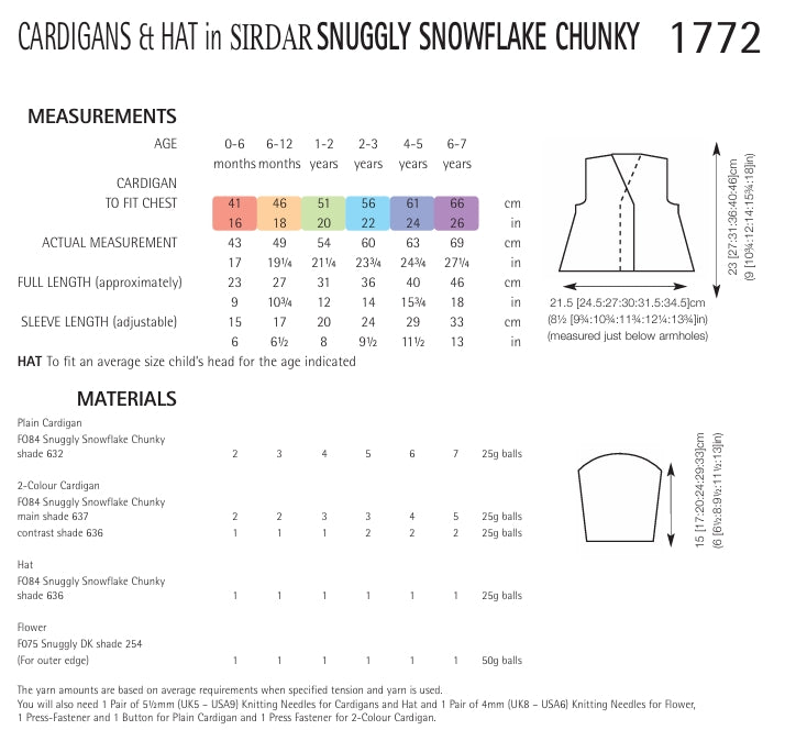 Sirdar Cardigans and Hat Knitting Pattern in Snowflake Chunky 1772P PDF DOWNLOAD