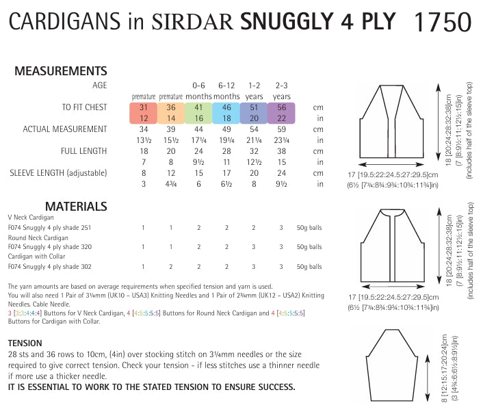 Sirdar Cardigans Knitting Pattern in Snuggly 4ply 1750P PDF DOWNLOAD