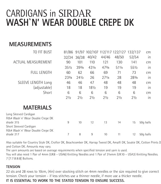 Sirdar Cardigans Knitting Pattern in Sirdar Double Crepe DK 7942P PDF DOWNLOAD