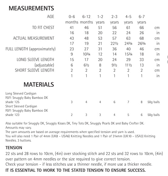 Sirdar Cardigans Knitting Pattern in Snuggly Baby Bamboo DK 1219P PDF DOWNLOAD