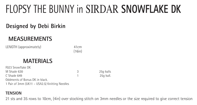 Sirdar Flopsy the Bunny Knitting Pattern in Sirdar Snowflake DK 1243P PDF DOWNLOAD