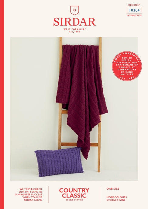Sirdar Blanket and Cushion Cover Knitting Pattern in Country Classic DK 10304P PDF DOWNLOAD