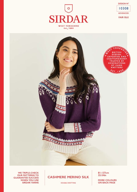 Sirdar Ladies Jumper Knitting Pattern in Cashmere Merino Silk DK 10308P PDF DOWNLOAD