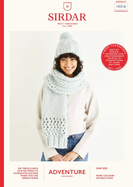 Sirdar Ladies Scarf and Bobble Hat Knitting Pattern in Sirdar Adventure Super Chunky 10316P PDF DOWNLOAD
