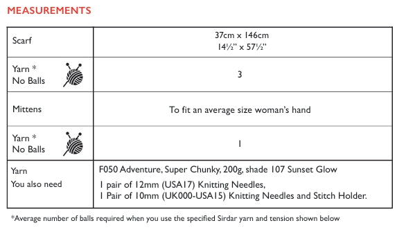 Sirdar Ladies Scarf and Mittens Knitting Pattern in Sirdar Adventure Super Chunky 10315P PDF DOWNLOAD