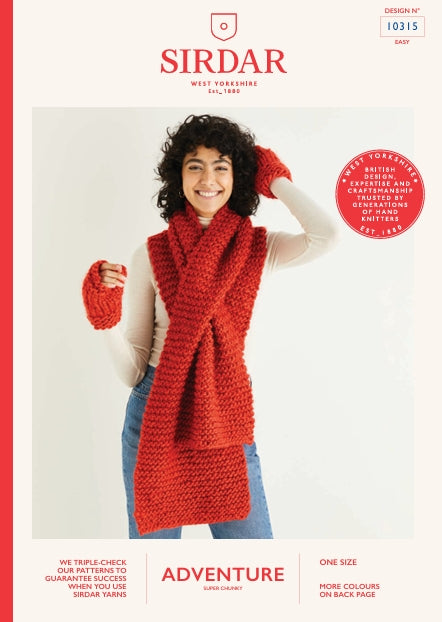 Sirdar Ladies Scarf and Mittens Knitting Pattern in Sirdar Adventure Super Chunky 10315P PDF DOWNLOAD