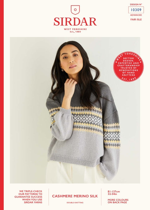 Sirdar Jumper Knitting Pattern in Cashmere Merino Silk DK 10309P PDF DOWNLOAD