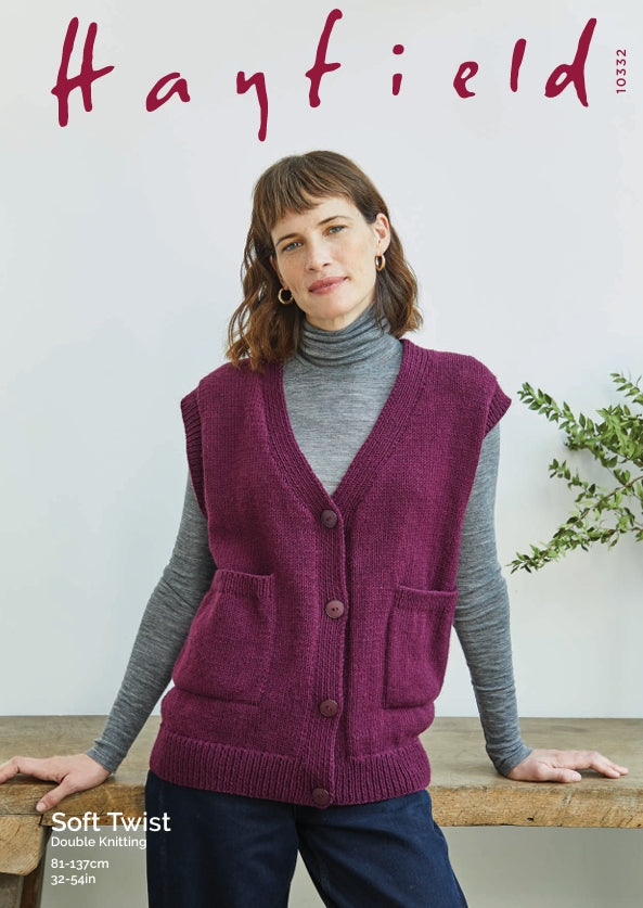Hayfield Ladies Waistcoat Knitting Pattern in Hayfield Soft Twist DK 10332P PDF DOWNLOAD