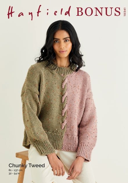 Hayfield Ladies Sweater Knitting Pattern in Bonus Chunky Tweed 10341P PDF DOWNLOAD