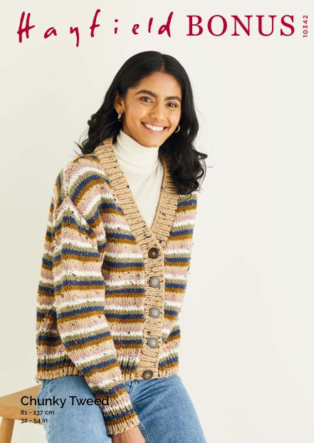 Hayfield Ladies Cardigan Knitting Pattern in Bonus Chunky Tweed 10342P PDF DOWNLOAD