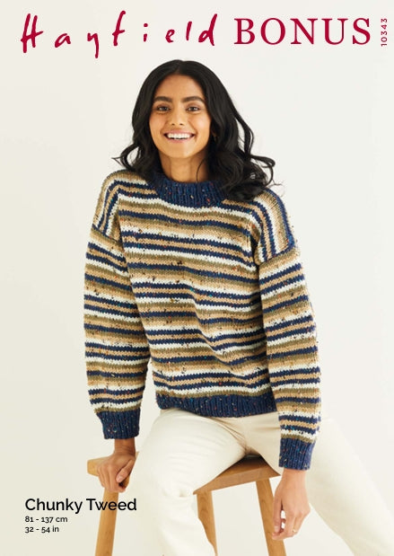 Hayfield Ladies Sweater Knitting Pattern in Bonus Chunky Tweed 10343P PDF DOWNLOAD