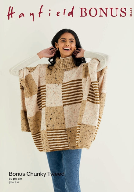 Hayfield Ladies Poncho Knitting Pattern in Bonus Chunky Tweed 10344P PDF DOWNLOAD