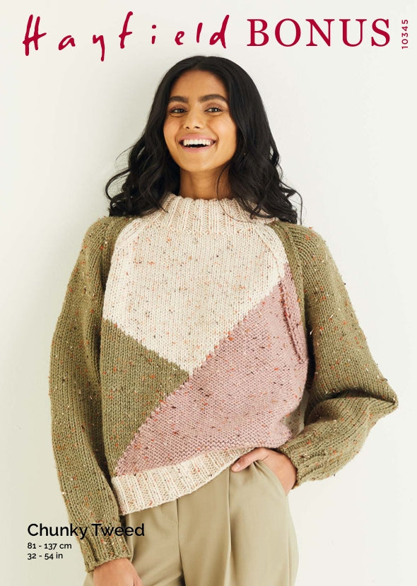 Hayfield Ladies Sweater Knitting Pattern in Bonus Chunky Tweed 10345P PDF DOWNLOAD