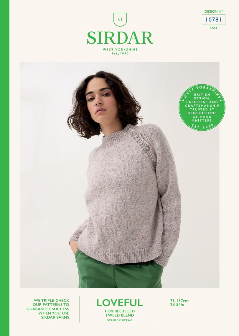 Sirdar Ladies Raglan Sweater Knitting Pattern in Loveful Tweed DK 10781P PDF DOWNLOAD