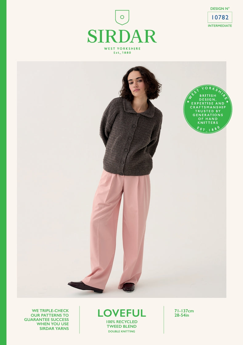 Sirdar Ladies Cardigan/Jacket Knitting Pattern in Loveful Tweed DK 10782P PDF DOWNLOAD