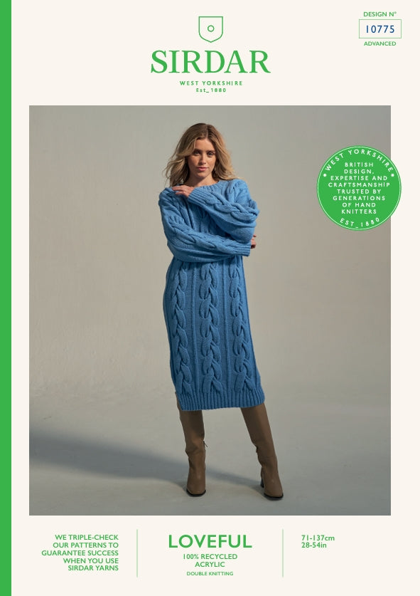 Sirdar Ladies Sweater Dress Knitting Pattern in Loveful DK 10775P PDF DOWNLOAD