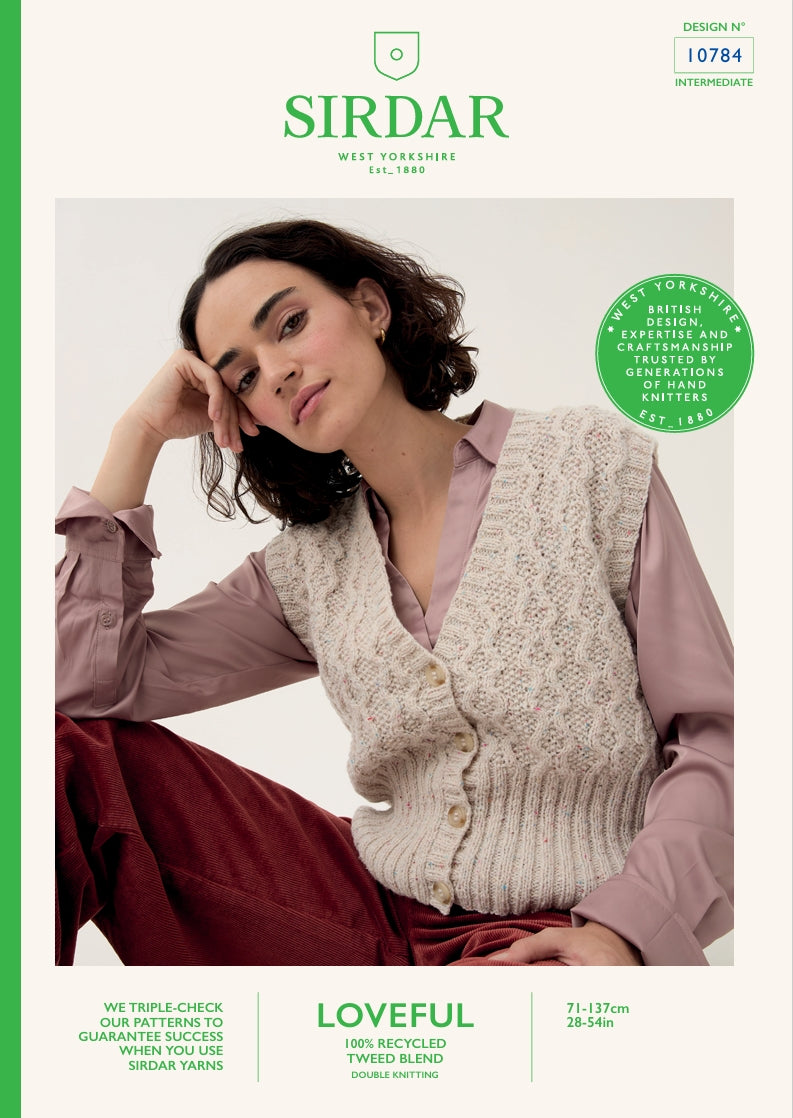 Sirdar Ladies Waistcoat Knitting Pattern in Loveful Tweed DK 10784P PDF DOWNLOAD