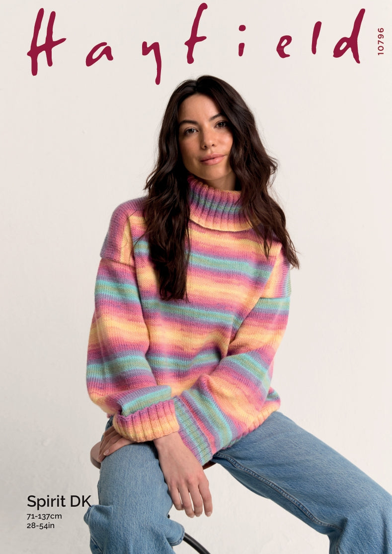 Hayfield Ladies Sweater Knitting Pattern in Spirit DK 10796P PDF DOWNLOAD