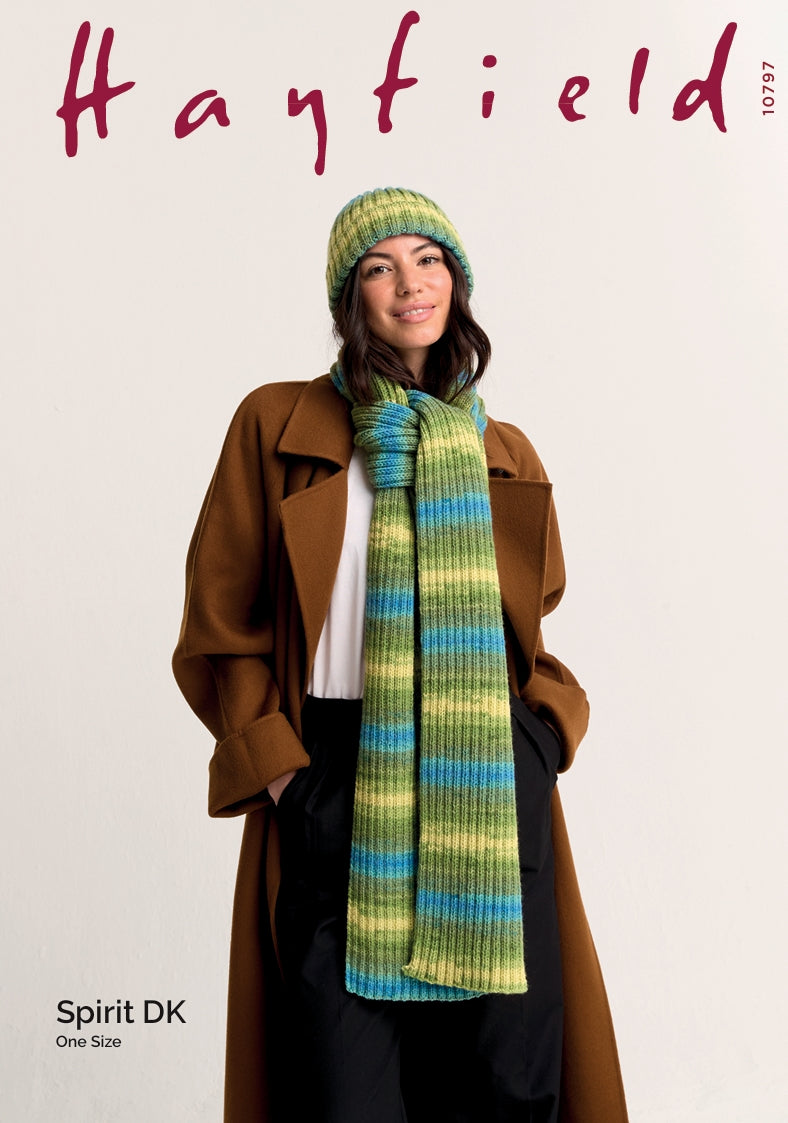 Hayfield Ladies Hat and Scarf Knitting Pattern in Spirit DK 10797P PDF DOWNLOAD