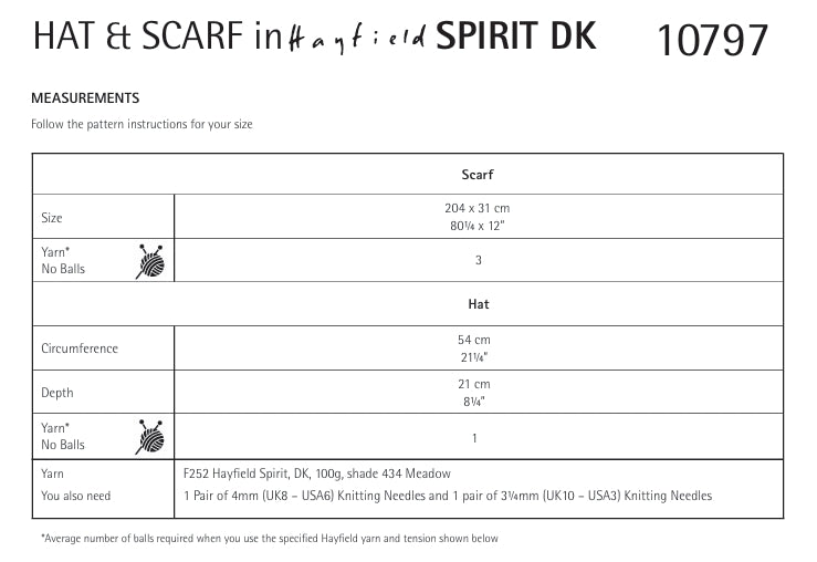 Hayfield Ladies Hat and Scarf Knitting Pattern in Spirit DK 10797P PDF DOWNLOAD