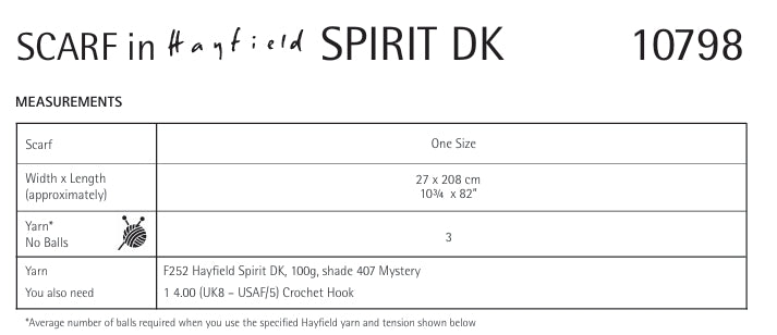 Hayfield Ladies Scarf Crochet Pattern in Spirit DK 10798P PDF DOWNLOAD