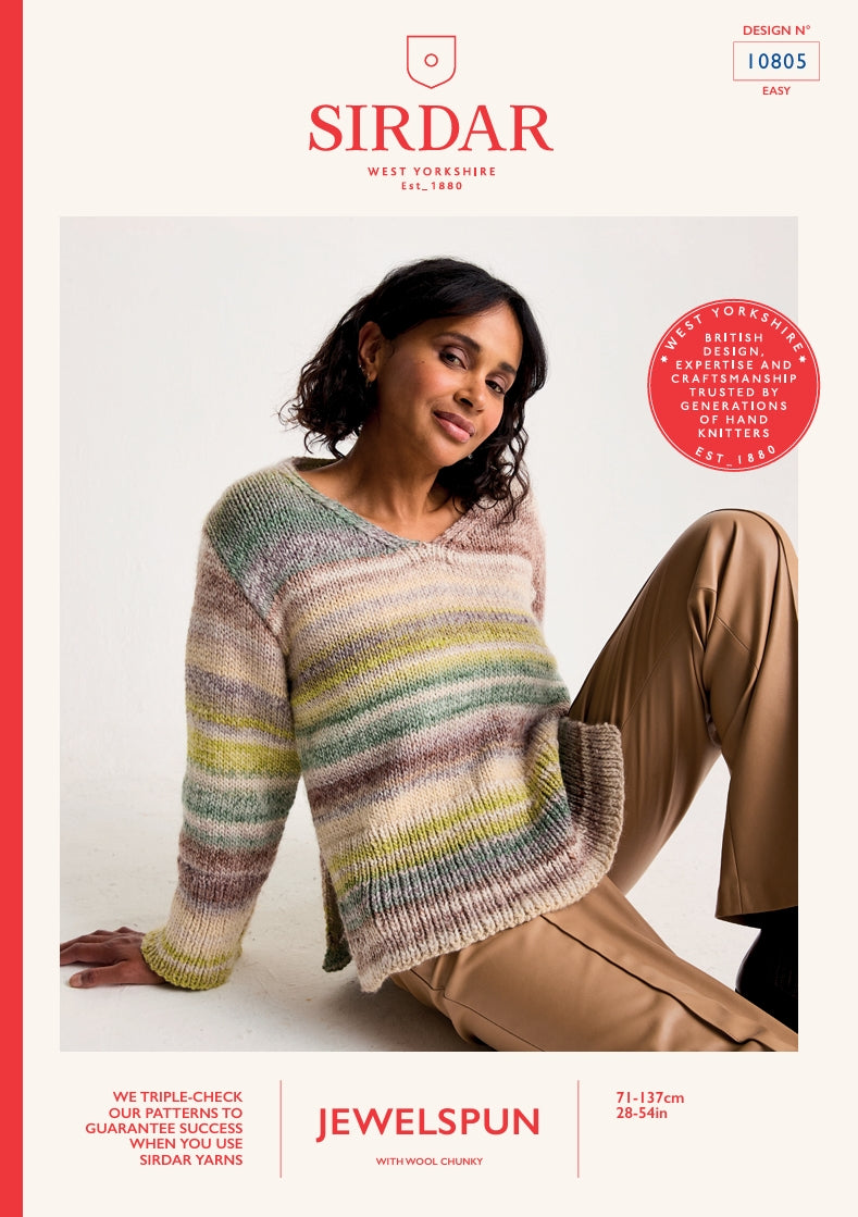 Sirdar Ladies V-Neck Sweater Knitting Pattern in Jewelspun Chunky 10805P PDF DOWNLOAD
