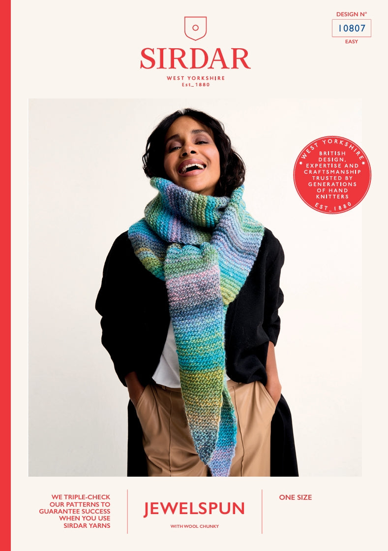 Sirdar Ladies Scarf Knitting Pattern in Jewelspun Chunky 10807P PDF DOWNLOAD