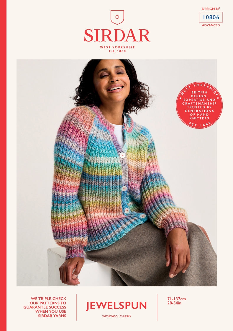 Sirdar Ladies Cardigan Knitting Pattern in Jewelspun Chunky 10806P PDF DOWNLOAD