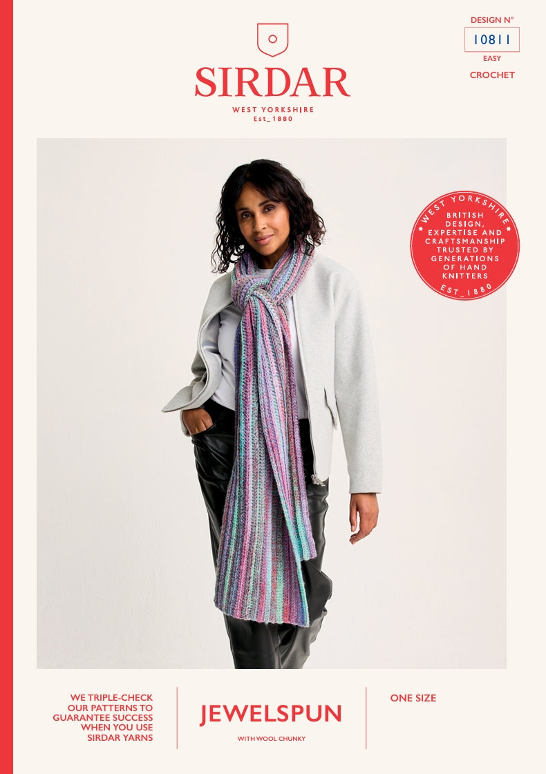 Sirdar Ladies Scarf Crochet Pattern in Jewelspun Chunky 10811P PDF DOWNLOAD