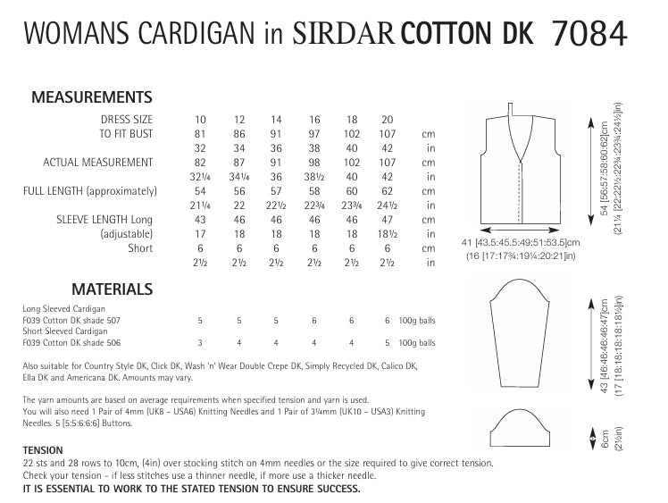 Sirdar Womans Cardigan Knitting Pattern in Sirdar Cotton DK 7084P PDF DOWNLOAD