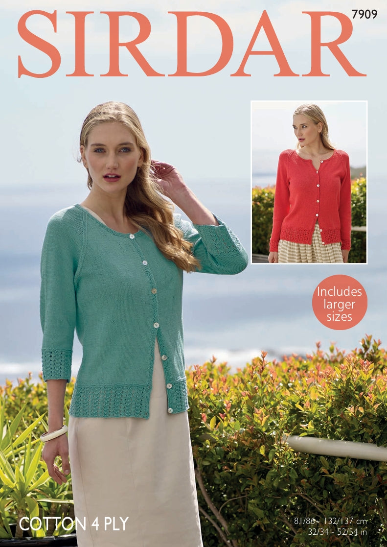 Sirdar Cardigan Knitting Pattern in Sirdar Cotton 4ply 7909P PDF DOWNLOAD