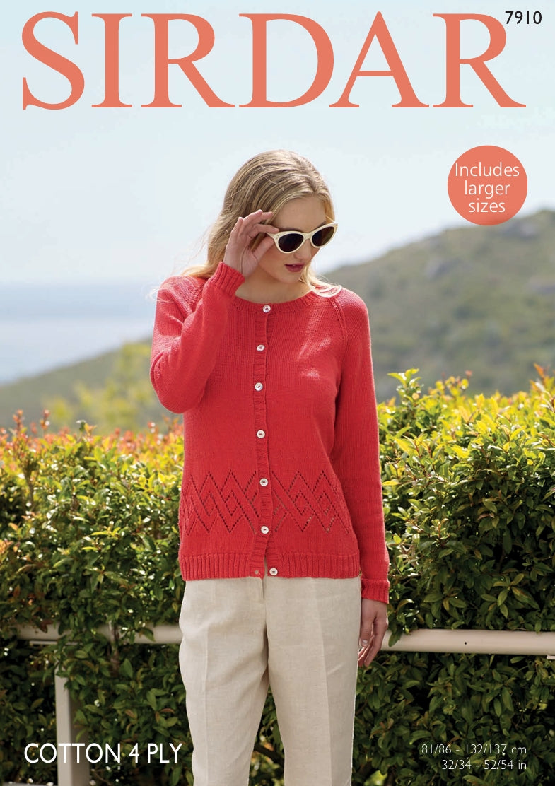 Sirdar Cardigan Knitting Pattern in Sirdar Cotton 4ply 7910P PDF DOWNLOAD