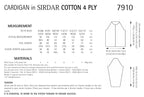 Sirdar Cardigan Knitting Pattern in Sirdar Cotton 4ply 7910P PDF DOWNLOAD