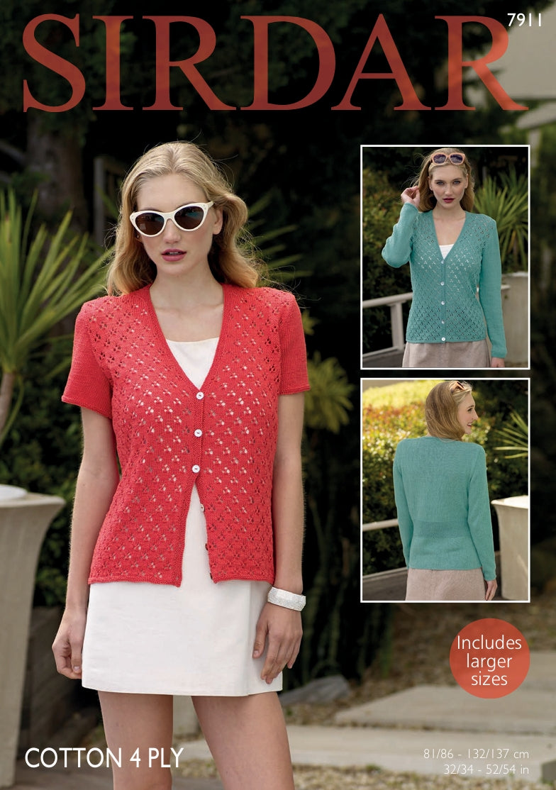 Sirdar Cardigan Knitting Pattern in Sirdar Cotton 4ply 7911P PDF DOWNLOAD