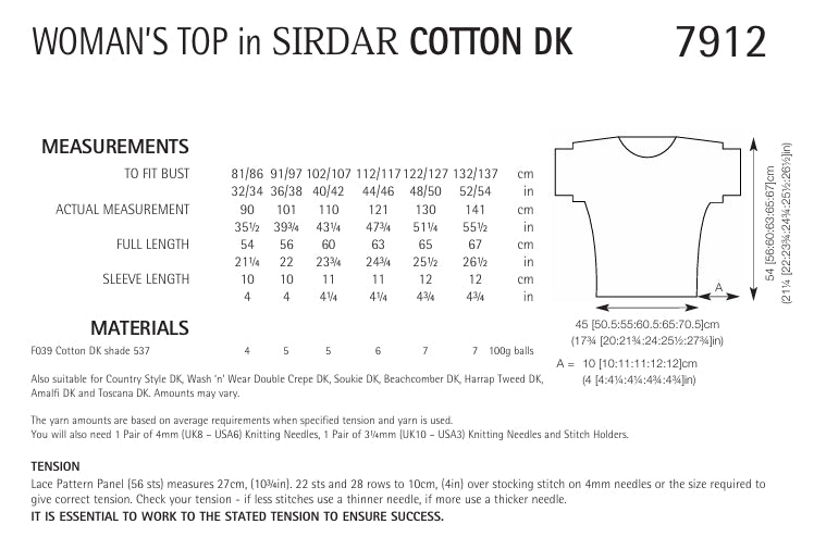 Sirdar Womans Top Knitting Pattern in Sirdar Cotton 4ply 7912P PDF DOWNLOAD