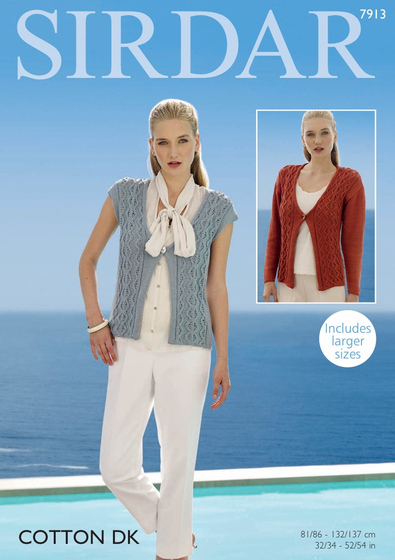 Sirdar Cardigan and Waistcoat Knitting Pattern in Sirdar Cotton DK 7913P PDF DOWNLOAD