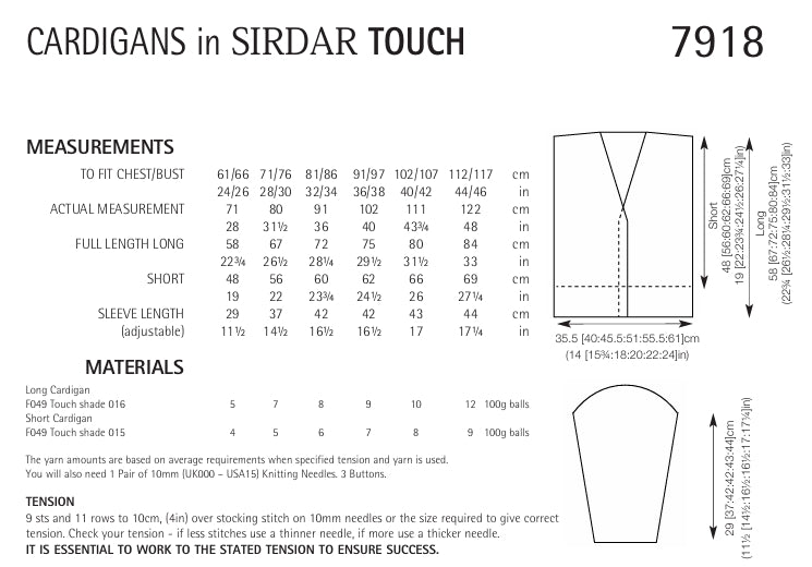 Sirdar Cardigans Knitting Pattern in Sirdar Touch Chunky 7918P PDF DOWNLOAD
