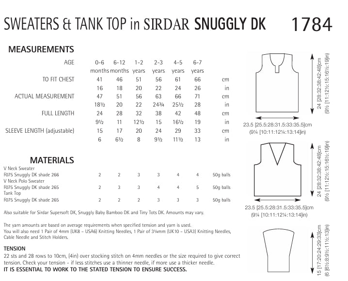 Sirdar Sweaters and Tank Top Knitting Pattern in Snuggly DK 1784P PDF DOWNLOAD