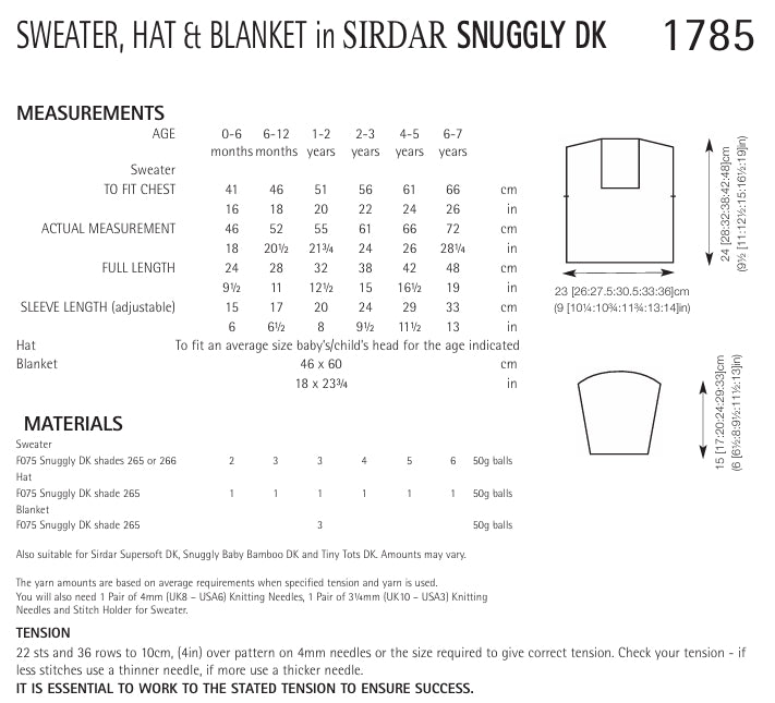 Sirdar Sweater, Hat and Blanket Knitting Pattern in Snuggly DK 1785P PDF DOWNLOAD